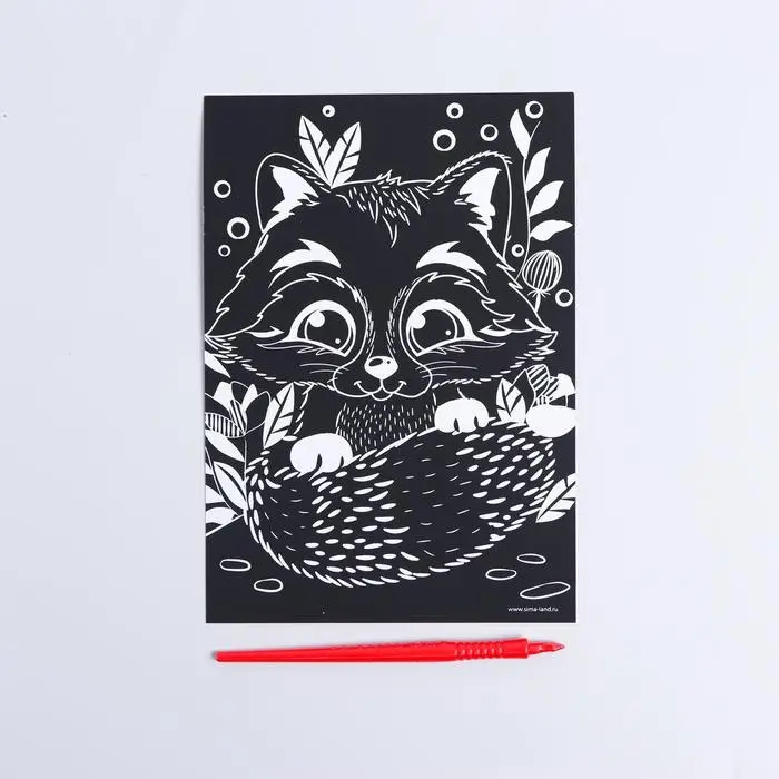 Гравюра детская &laquo;Енотик на полянке&raquo;, А5, с металлическим эффектом голография