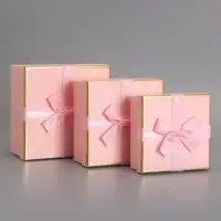 Набор подарочных коробок 3 в 1 квадратные, 19&times;19&times;9.5 см, 17&times;17&times;8 см, 15&times;15&times;6.5 см, с бантом, розовый