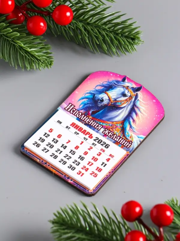 Магнит новогодний календарь, отрывной "Исполнения желаний" 9,5х6,5 см