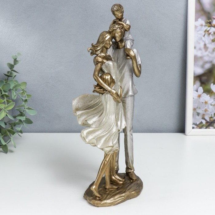 Сувенир полистоун  Сувенир полистоун "Наша большая семья" серо-синий и перламутр 28,5х10,5х12,5 см