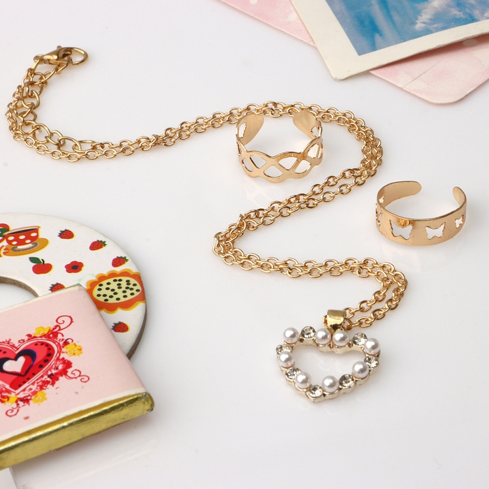 Набор «Выбражулька» 3 предмета: кулон 40 см, 2 кольца, сердечко, цвет белый в золоте Набор «Выбражулька» 3 предмета: кулон 40 см, 2 кольца, сердечко, цвет белый в золоте