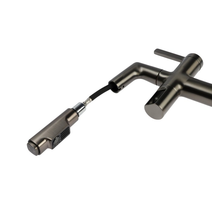 Смеситель для кухни ZEIN Z3782, экран температуры, вытяжной излив, высота 18-25 см, 2 режима