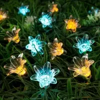 Гирлянда &laquo;Нить&raquo;, 4.5 м, уличная, с насадками &laquo;Цветок&raquo;, IP44, 30 LED, 2 режима, солнечная батарея, тёмная нить, свечение жёлтое/аквамарин