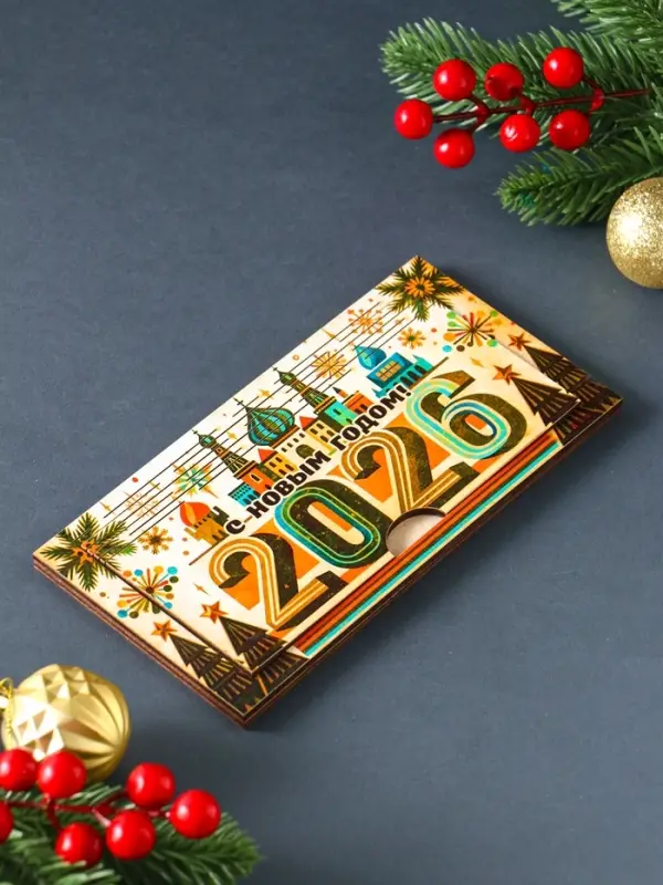 Купюрница "С Новым Годом 2026, Кремль" шкатулка для денег