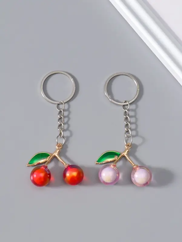 Брелок пластик "Вишенки с листьями" МИКС 4х4х1,5 см