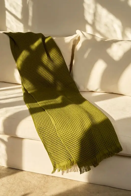 Плед вафельный Elenglect, зеленый