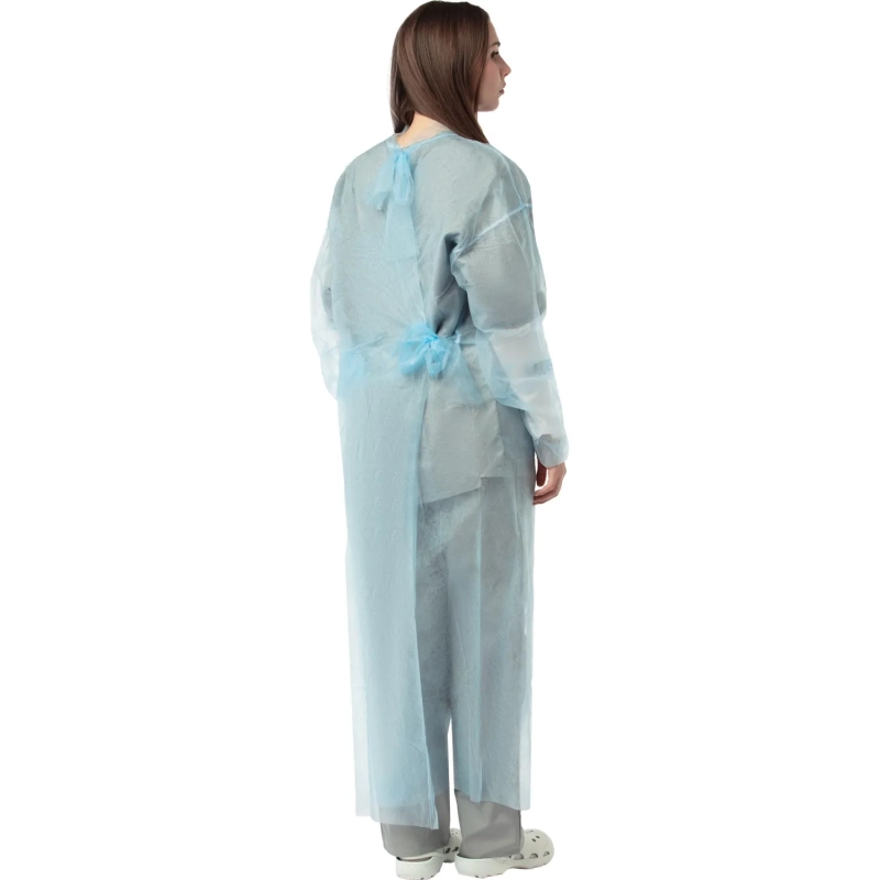 Халат н/с , на завязк, рук.рез, дл.140см, XL, пл 25, голуб, 10 шт/уп