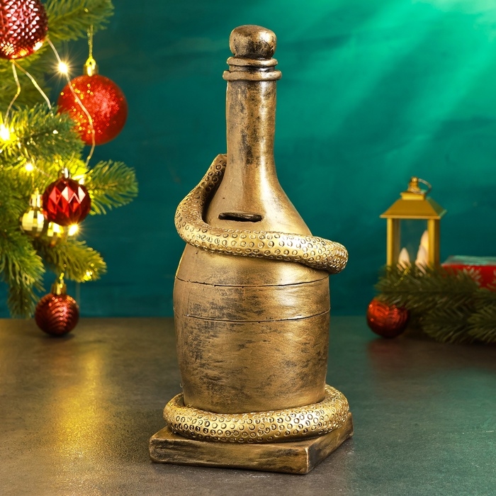 Новый год. Символ 2025. Копилка Новый год. Символ 2025. Копилка "Змея с бутылкой" 12х12х27см, бронза