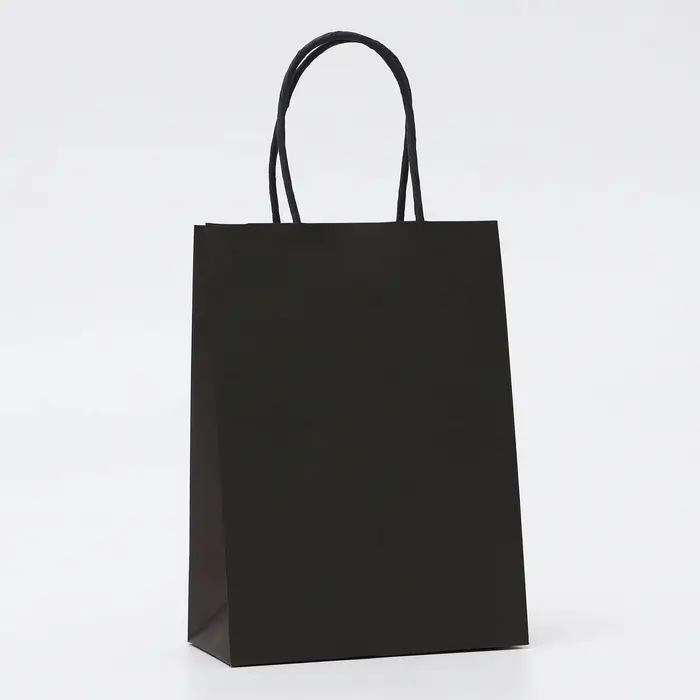 Пакет крафт черный, круглая ручка, 15×21×8 см, 120 г