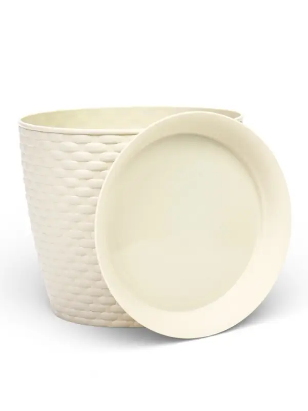 Горшок для цветов с поддоном &laquo;Ротанг&raquo;, 4.7 л, d=15 см, h=14 см, пластиковый, белый