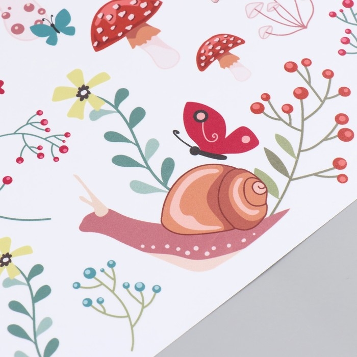 Наклейка пластик интерьерная цветная Наклейка пластик интерьерная цветная "Улитки и грибочки" 30х90 см