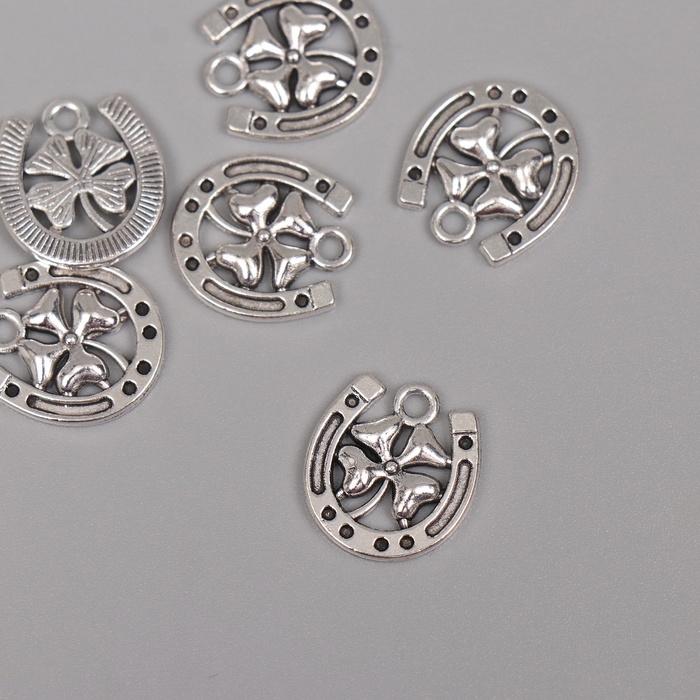 Декор для творчества металл Декор для творчества металл "Подкова с клевером" серебро набор 6 шт 1,1х1,4 см