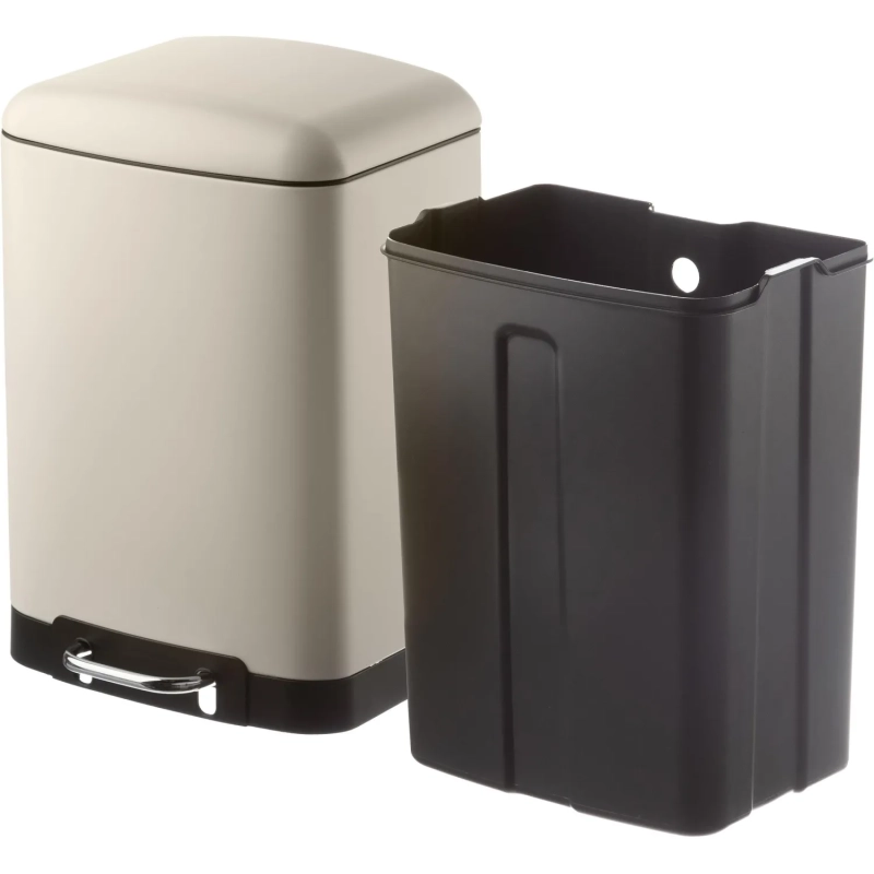 Ведро мусорное с педалью и доводчиком Luscan 12л,бежевое,прямоуг,металл