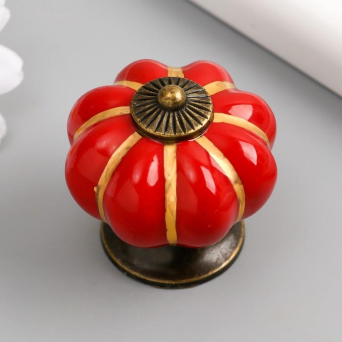 Ручка для шкатулки керамика, металл Ручка для шкатулки керамика, металл "Тыковка" красная 4х4х4 см