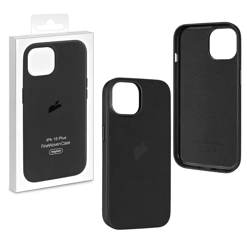 Чехол для iPhone 15 Plus Fine Woven Case 100% ORG Black (MagSafe + анимация NFC Clear) c LOGO