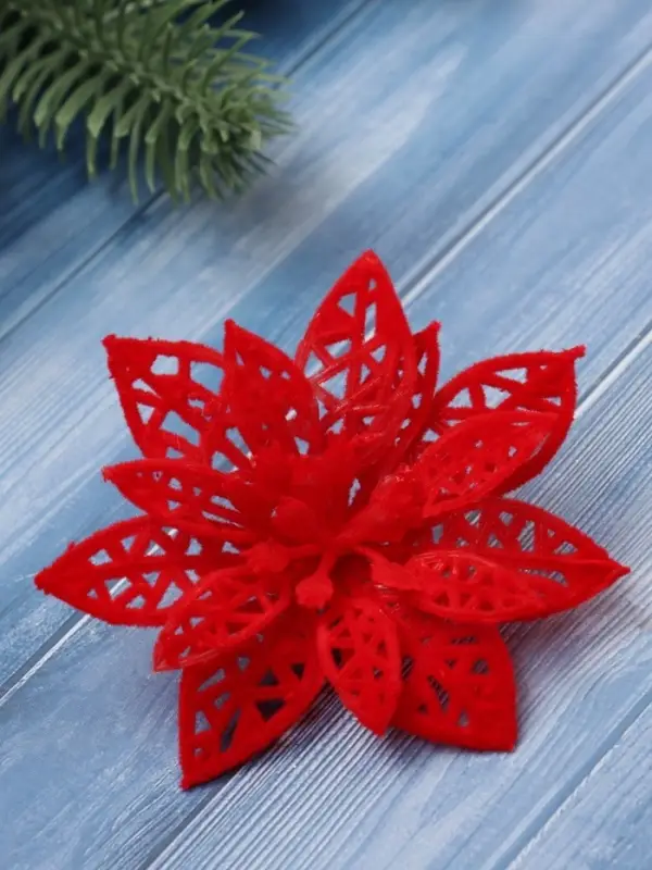 Ёлочные игрушки 6 шт. &laquo;Зимнее волшебство. Резной цветок&raquo; пластик, 7 см, красный
