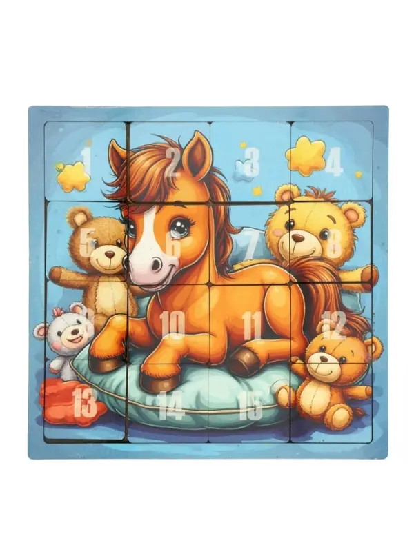 Головоломка «Пятнашки. Жеребёнок с игрушками», логическая настольная игра, 22×22 см