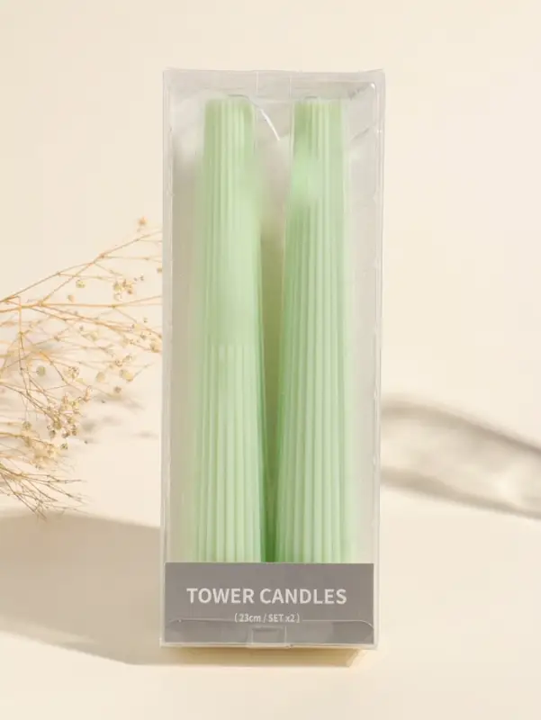 Набор свечей, 3.5х23 см, 2 шт "Башня" светло-зелёный 4х9,5х25 см