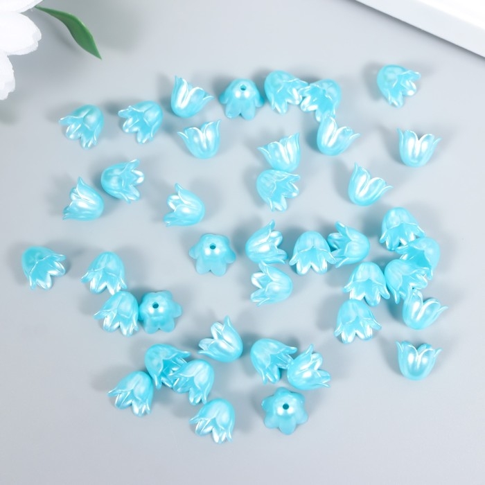 Бусины для творчества пластик Бусины для творчества пластик "Цветок ландыша жемчужный" набор 40 шт голубой 1х0,9х0,9 см