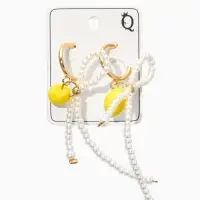 Серьги "Лимоны с бантиком", цвет жёлто-белый  в золоте №2