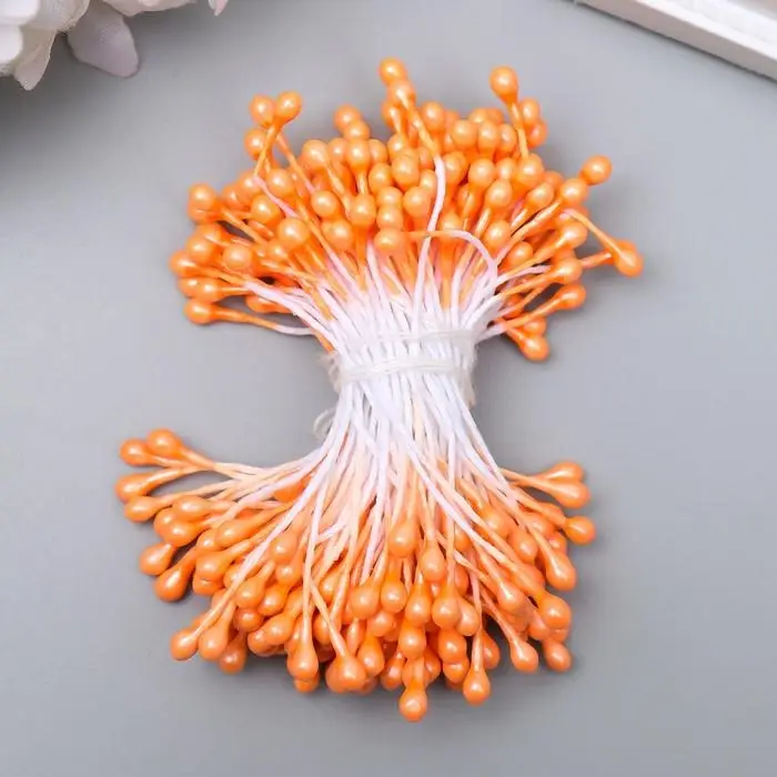 Тычинки для искусственных цветов "Капельки ярко-оранжевые" (набор 130 шт) длина 6 см Тычинки для искусственных цветов "Капельки ярко-оранжевые" (набор 130 шт) длина 6 см