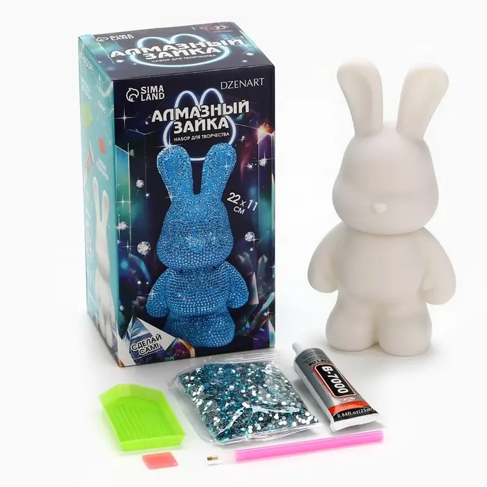 Алмазная мозаика на фигурке с полным заполнением «Зайка», бирюзовый Алмазная мозаика на фигурке с полным заполнением «Зайка», бирюзовый