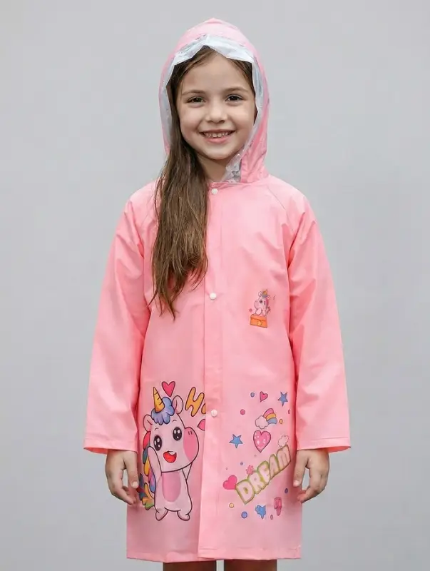 Дождевик детский, розовый единорог, рост 100-110 накл ОТ