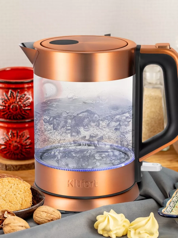 Чайник электрический стеклянный с подсветкой КТ-6656 - 1.5 л Чайник электрический стеклянный с подсветкой КТ-6656 - 1.5 л