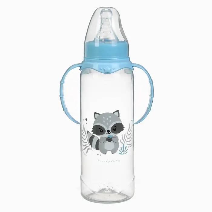Бутылочка для кормления Крошка Я Lovely baby от 3 мес., 250 мл, с ручками, цилиндр, голубой