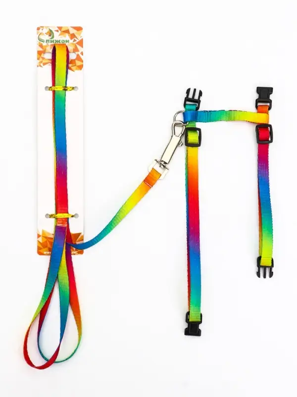 Комплект для кошек &laquo;Радуга&raquo;, ОШ 16.5-27, ОГ 21-35 см, ширина 1 см, поводок 120 см