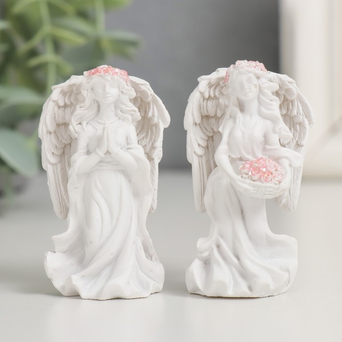 Сувенир полистоун Сувенир полистоун "Ангел-девушка в розовом венке - благодарность" МИКС 3,8х6х3 см