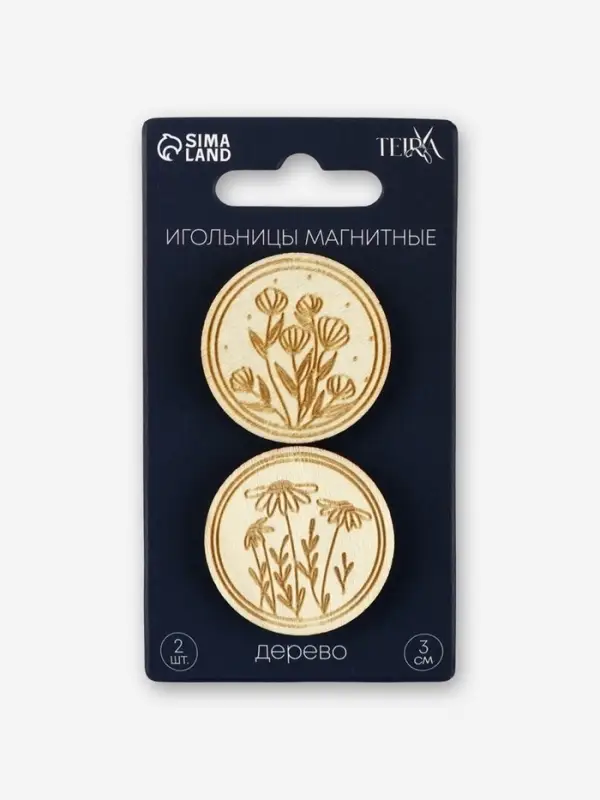 Игольница &laquo;Цветы&raquo; TEIRA, с магнитом, круглая, d=3 см, набор 2 шт., деревянная