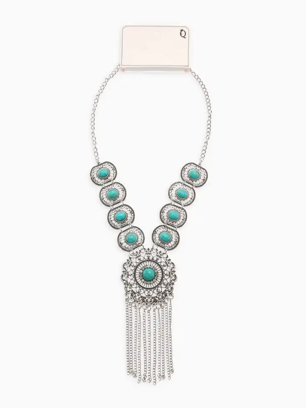 Колье &laquo;Гестия&raquo;, круг, голубое в чернёном серебре, 45 см