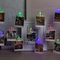 Гирлянда &laquo;Нить&raquo; 4.5 м с насадками &laquo;Прищепки-звёзды&raquo;, IP20, прозрачная нить, 20 LED, свечение мульти (RG/RB), мигание, 220 В