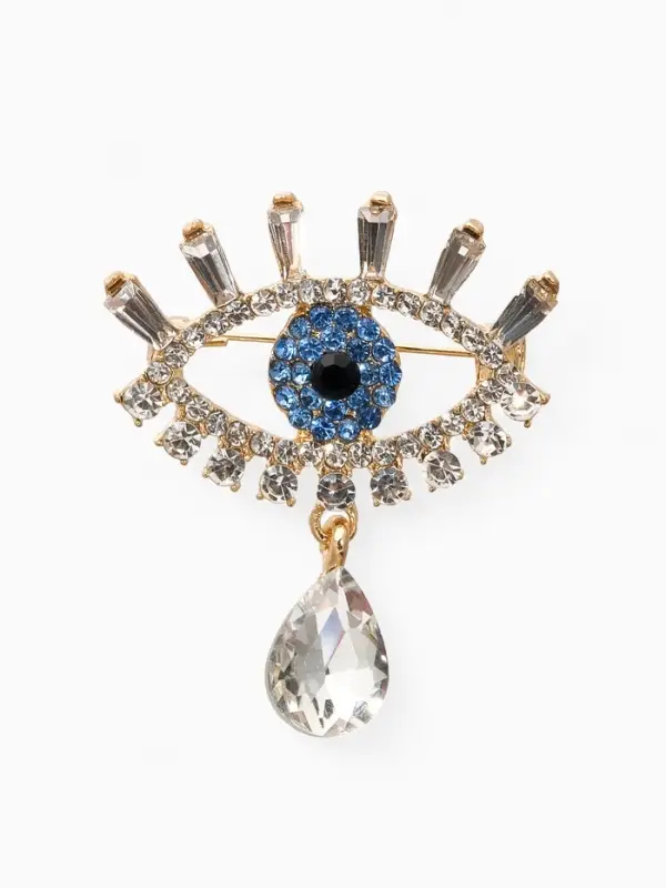 Брошь-оберг "Глаз", цвет бело-сний в золоте