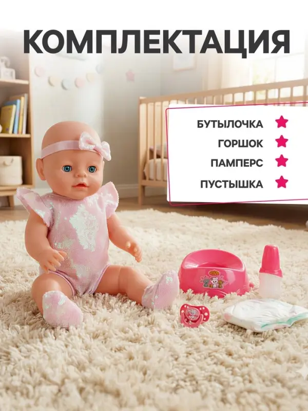 Кукла интерактивная &laquo;Анечка&raquo;, 40 см, пьёт, писает, закрывает глазки, 4 аксессуара, 50 звуков