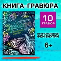 Гравюры для девочек &laquo;Красный фон с голографией&raquo;, творческая книга 14 стр., 10 гравюр, со штихелем