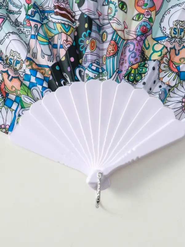 Веер пластик, текстиль Веер пластик, текстиль "Котики. Цветочная абстракция" МИКС широкие лопасти 23 см