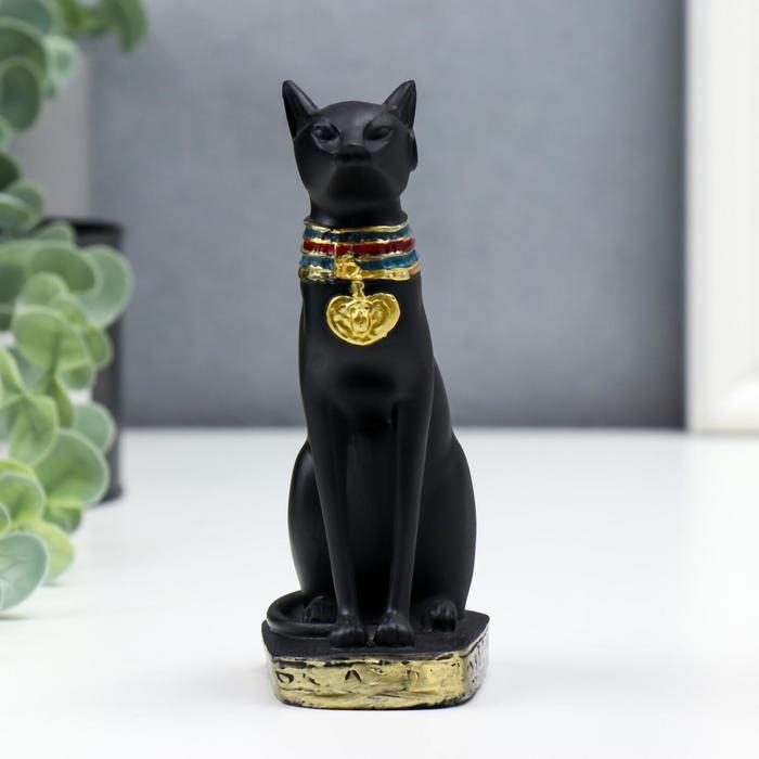 Сувенир полистоун Сувенир полистоун "Чёрный сфинкс с золотыми ушками, с узорами" 13х6,5х5 см