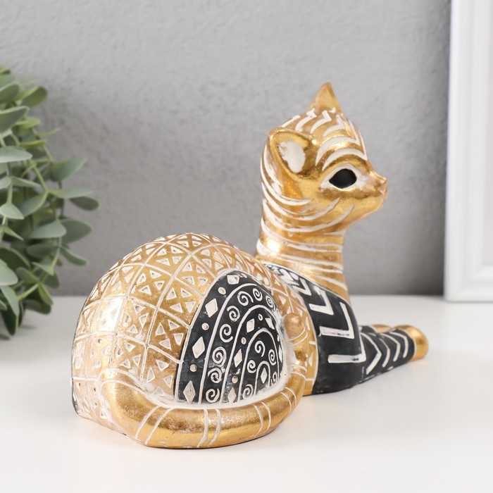 Сувенир полистоун Сувенир полистоун "Кошка с узорами, лежит" золото с чёрным 21х9х13 см