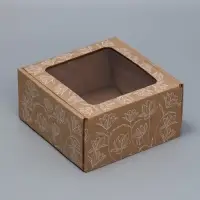 Коробка подарочная сборная с окном, упаковка, &laquo;Цветы&raquo;, бурый, 16 х 8 х 16 см
