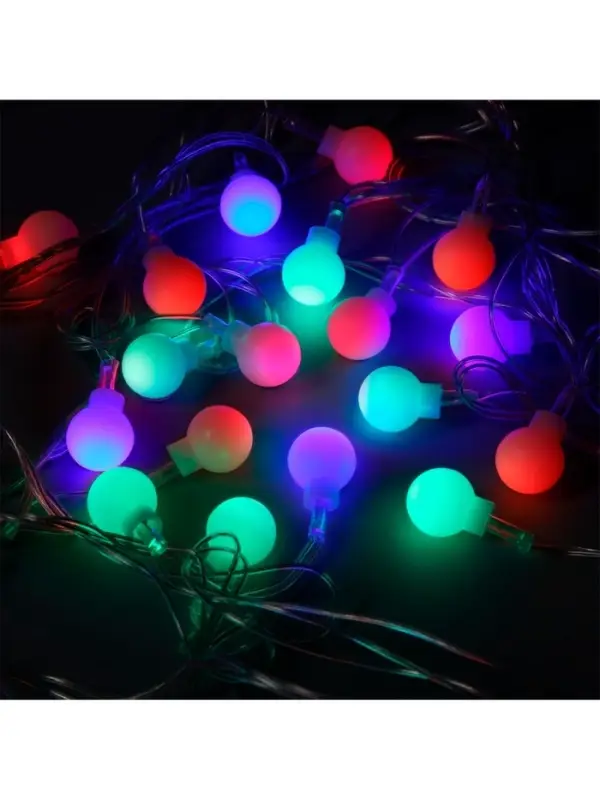 Гирлянда &laquo;Нить&raquo; 5 м с насадками &laquo;Шарики белые&raquo;, IP20, прозрачная нить, 20 LED, свечение мульти (RG/RB), мигание, 220 В