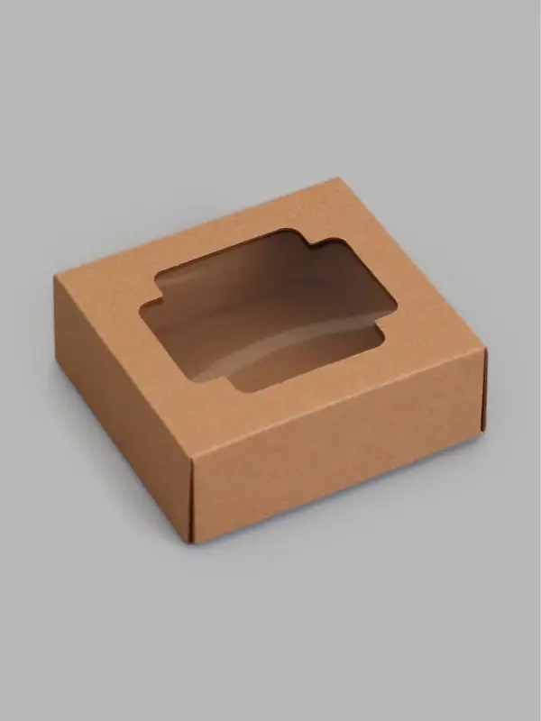 Коробка складная, крышка-дно,с окном, крафт, 12 х 12 х 5 см