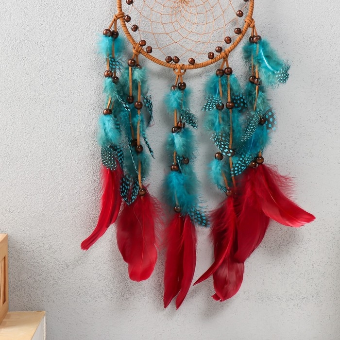 Ловец снов "Цветок в круге" голубо-розовый с пятнышками d=16 см 60х16 см