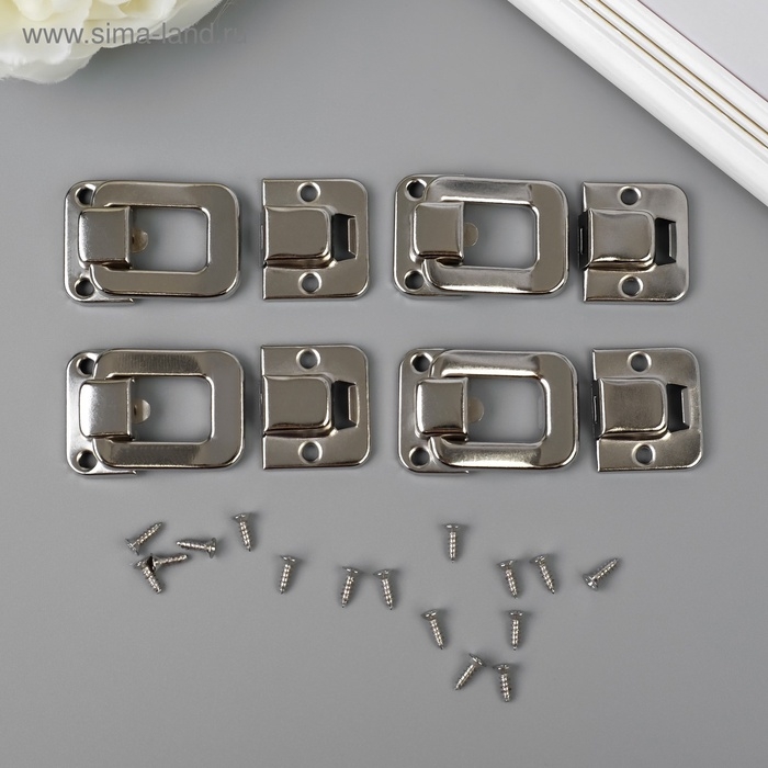 Замок металл для шкатулки хром + гвозд. набор 4 шт 4х2,7 см Замок металл для шкатулки хром + гвозд. набор 4 шт 4х2,7 см