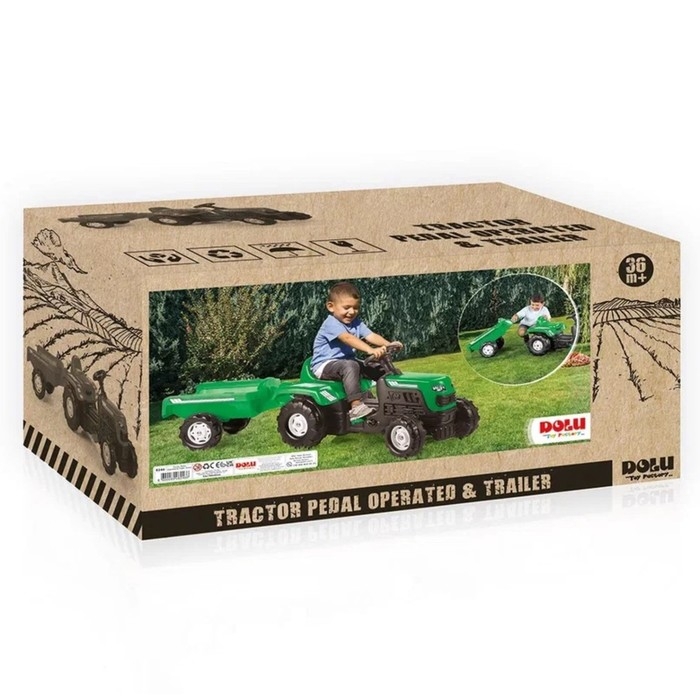 Трактор на педалях с прицепом, цвет зелёный Трактор на педалях с прицепом, цвет зелёный