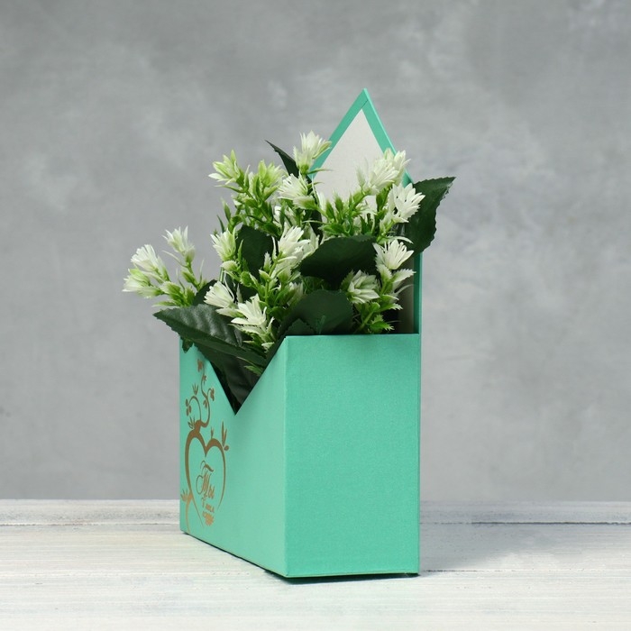 Конверт с золотым тиснением  Конверт с золотым тиснением "Ты в моём сердце", морская волна 18 х 24 х 7 см