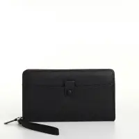 Портмоне-клатч мужской на молнии, с ручкой, наружный карман, чёрное