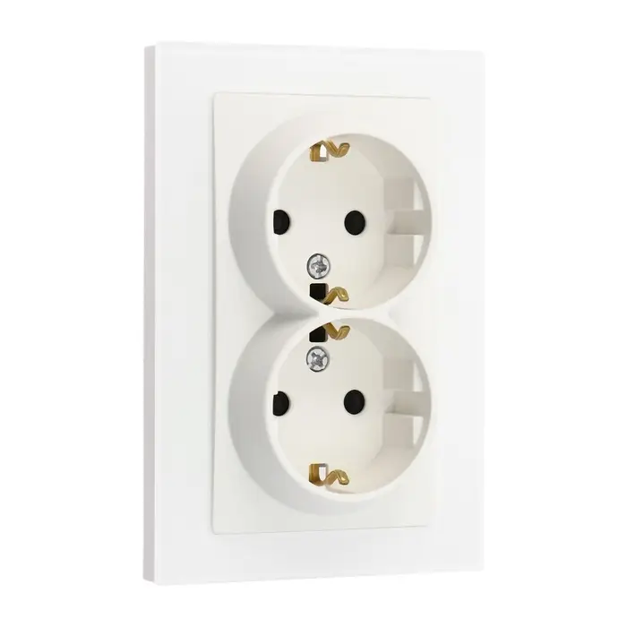 Розетка TOT Matte Glass, 16 А, стекло, скрытая, двухместная, с заземлением, белая