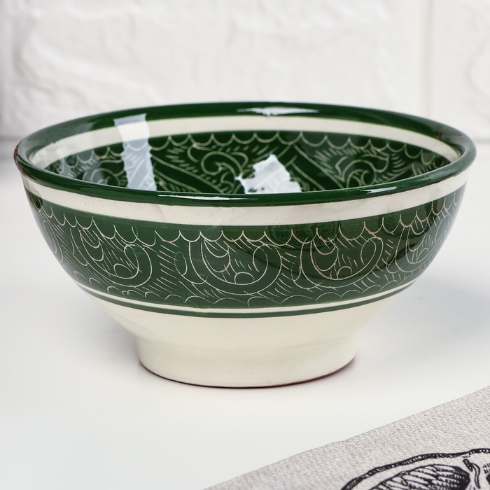 Набор салатников Риштанская керамика Набор салатников Риштанская керамика "Узоры", 15 см, 3 шт, в подарочной упаковке, зелёные